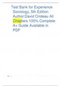 Test Bank for Experience  Sociology&comma; 5th Edition  Author&colon;David Croteau All  Chapters 100&percnt; Complete  A&plus; Guide Available in  PDF