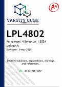 LPL4802 Assignment 4 &lpar;DETAILED ANSWERS&rpar; Semester 1 2025 - DISTINCTION GUARANTEED