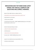 MEDICATION AIDE TEST BANK EXAM LATEST UPDATE THIS YEAR ALL COMPLETE 500 QUESTIONS AND CORRECT ANSWERS 