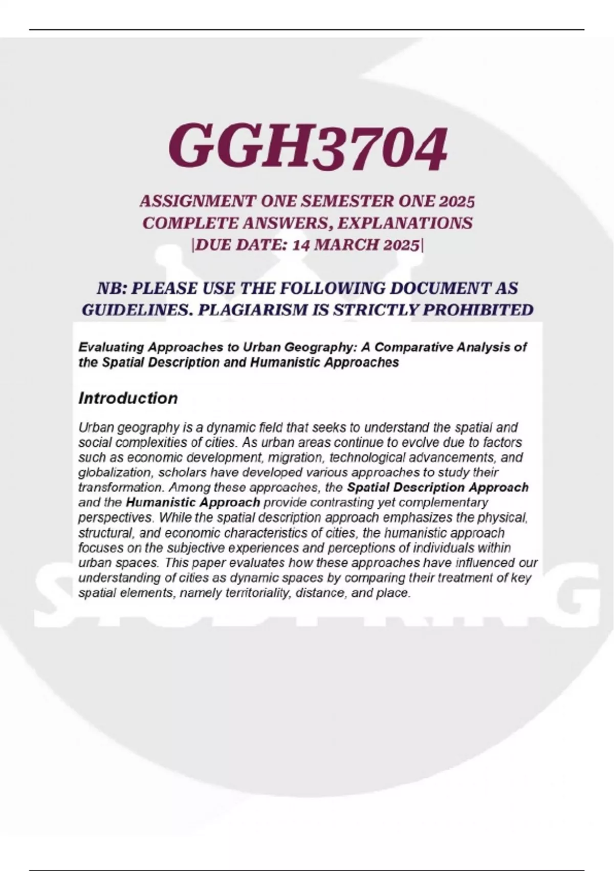 GGH3704 ASSIGNMENT 1 SEMESTER 1 2025 ANSWERS, SOLUTIONS AND ...