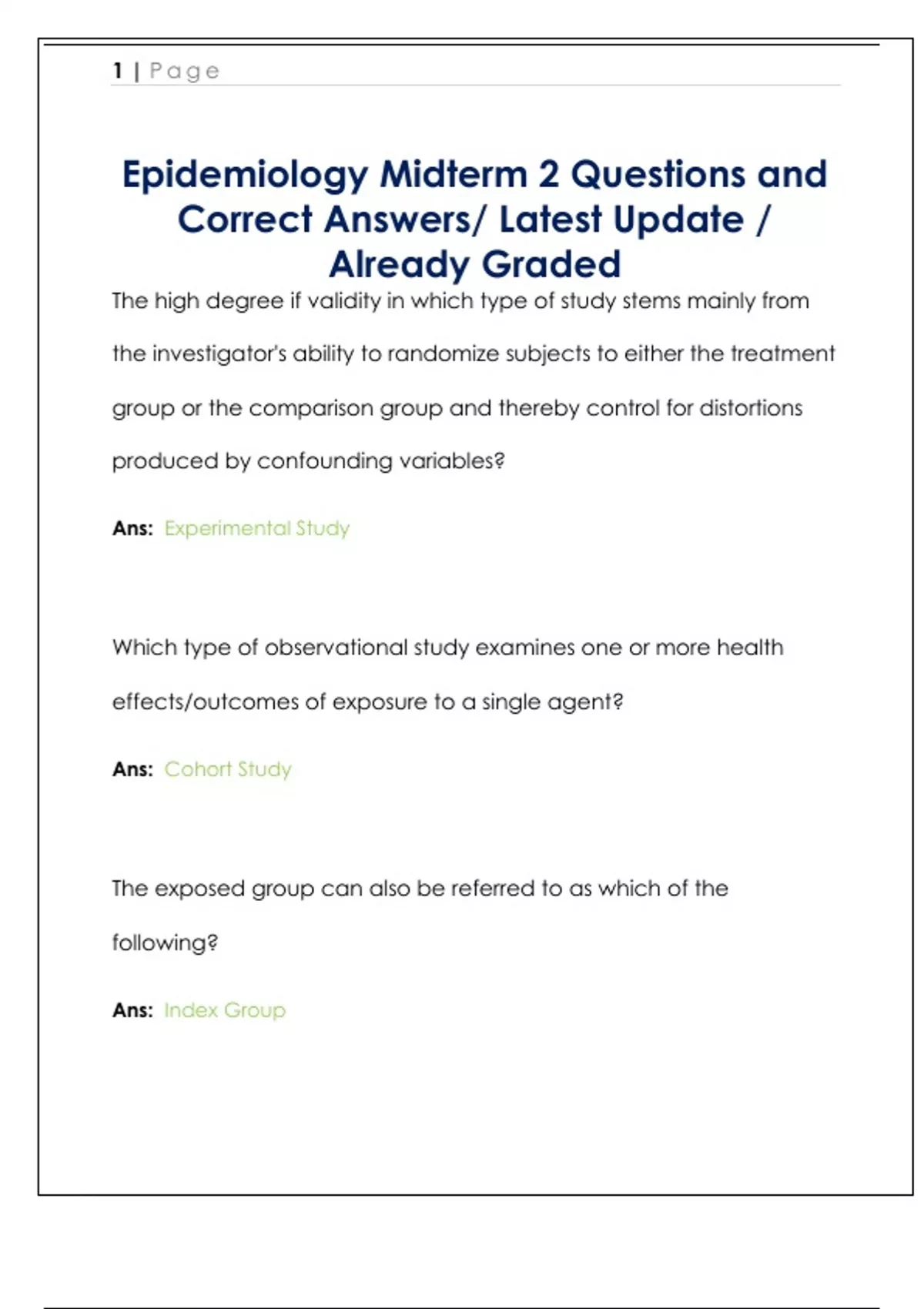 Epidemiology Midterm 2 Questions and Correct Answers/ Latest Update ...