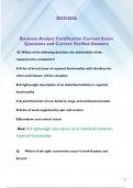 Business Analyst Certification Current Exam  Questions and Correct Verified Answers 