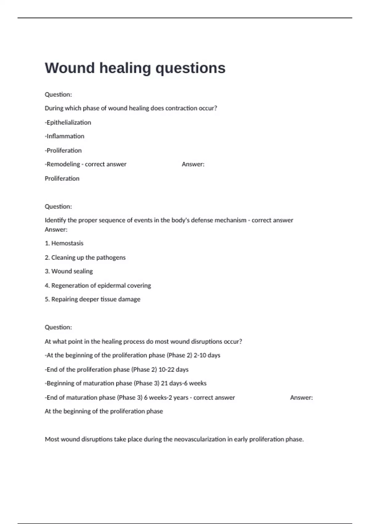 Wound healing questions With All complete and verified solutions graded ...