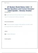 AP Modern World History Units 1-4  Review Questions and Correct Answers&sol;  Latest Update &sol; Already Graded 