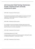 ACI Concrete Field-Testing Technician-Grade I Practice Exam correctly answered to pass
