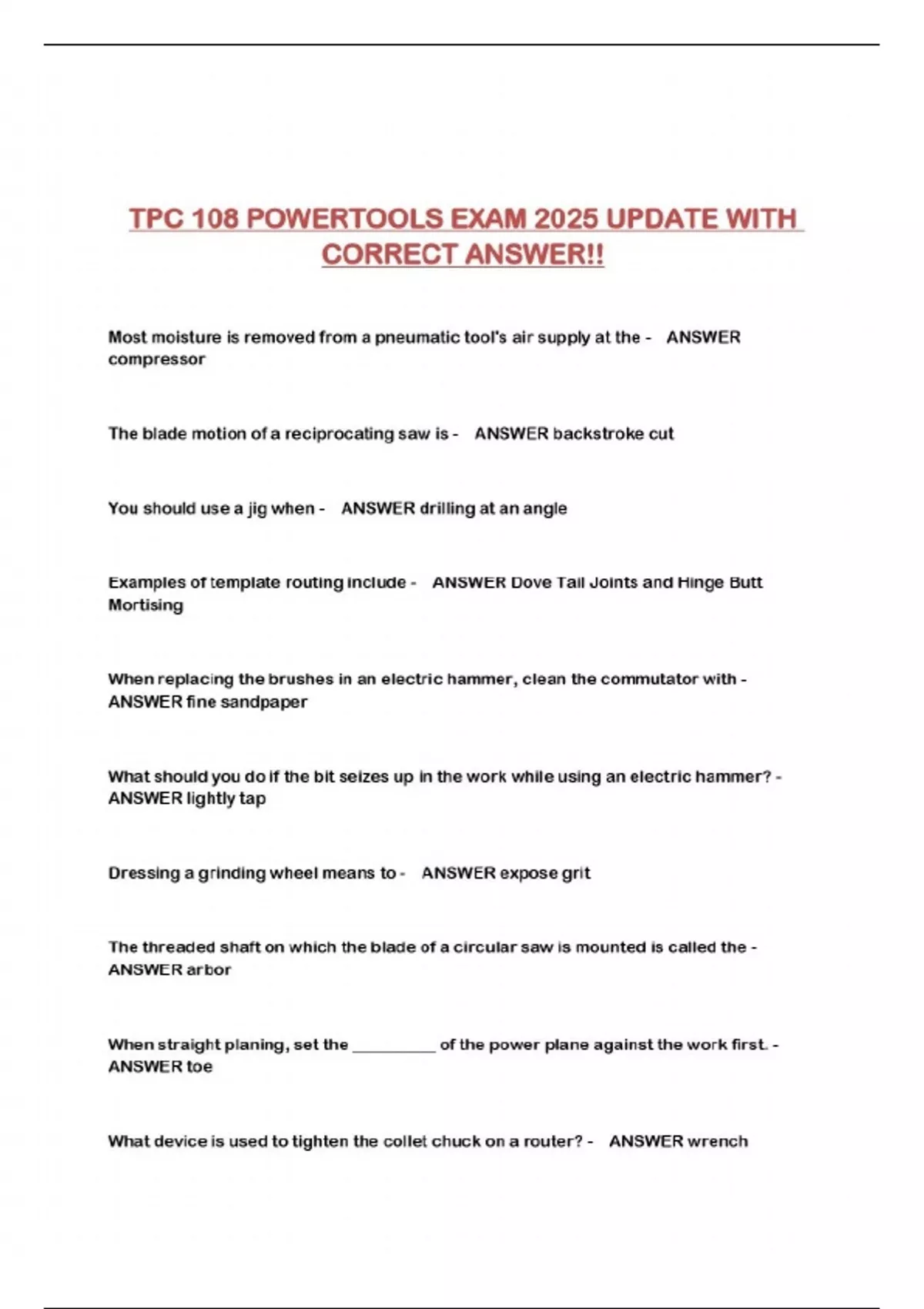 TPC 108 POWERTOOLS EXAM 2025 UPDATE WITH CORRECT ANSWER!! - TPC 108 ...