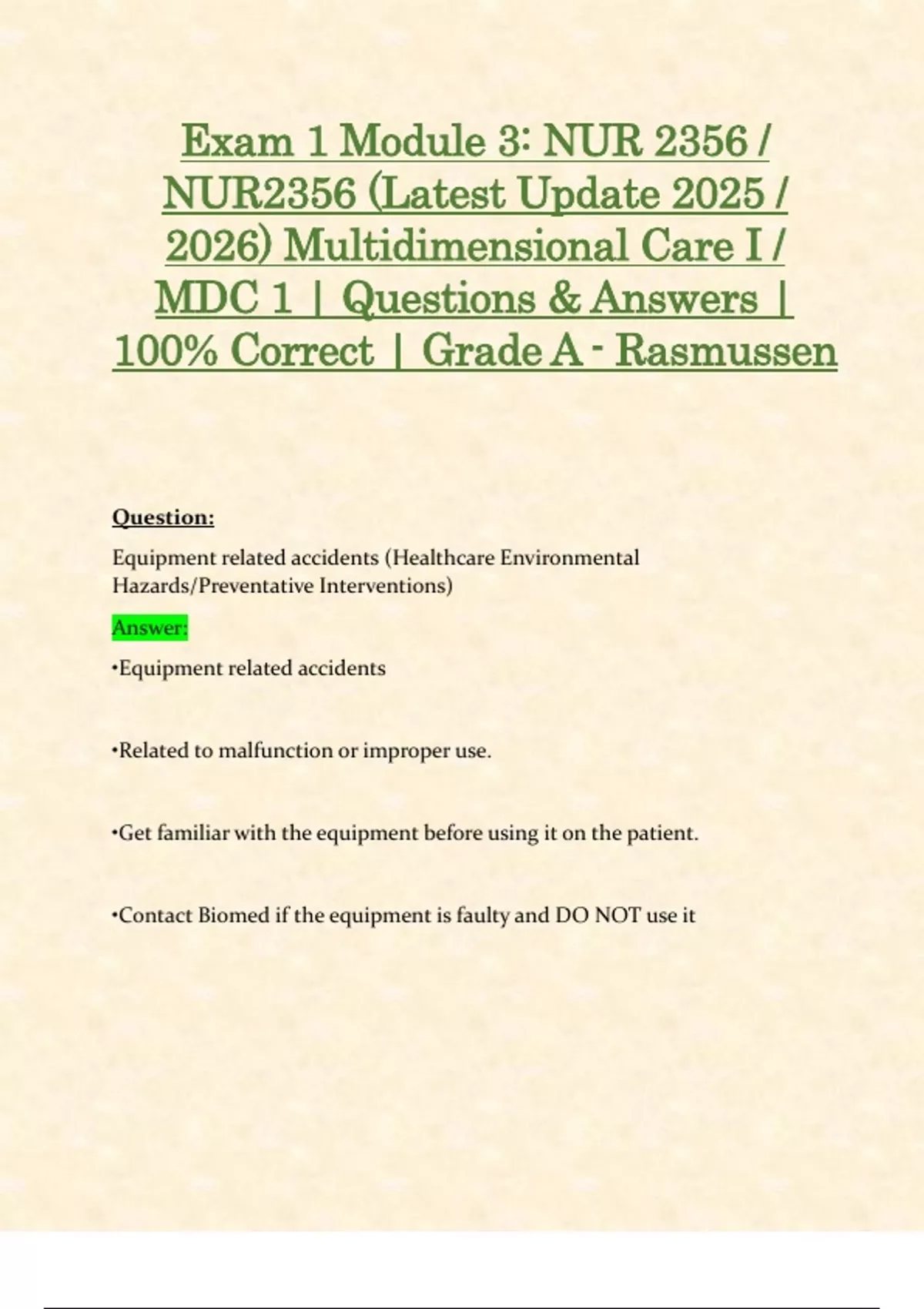 Exam 1 Module 3 Nur 2356 Nur2356 Latest Update 2025 2026