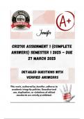 CRI3701 Assignment 1 &lpar;COMPLETE ANSWERS&rpar; Semester 1 2025  - DUE 27 March 2025&semi; 100&percnt; correct solutions and explanations&period; 