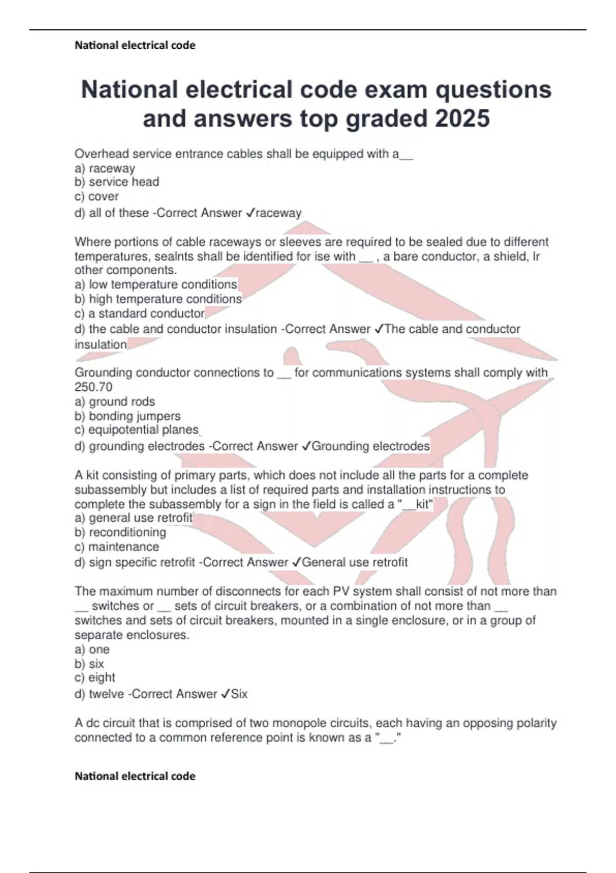 National electrical code exam questions and answers top graded 2025 ...