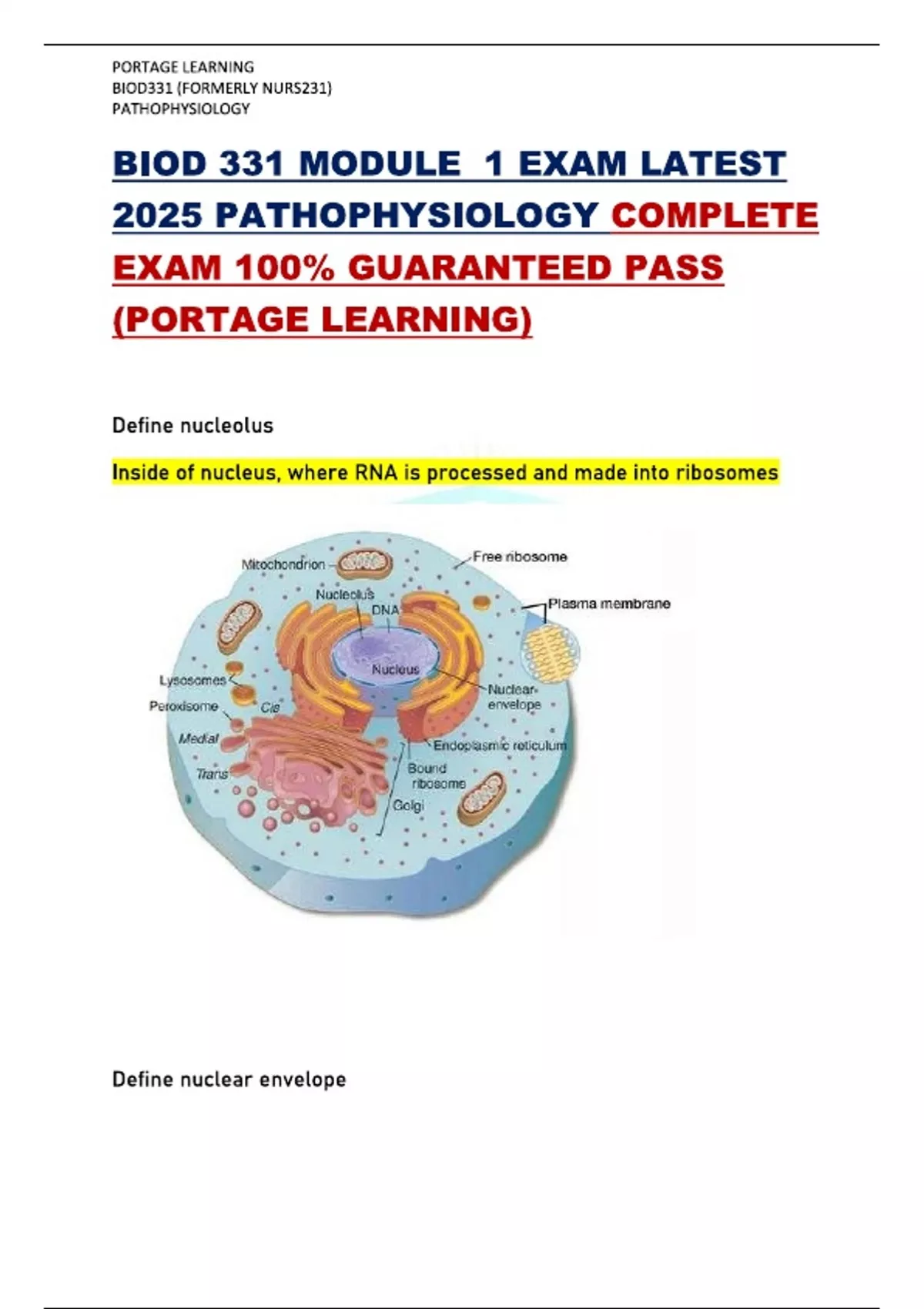 BIOD 331 MODULE 1 EXAM LATEST 2025 PATHOPHYSIOLOGY COMPLETE EXAM 100% ...