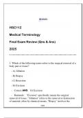 HSC112 Medical Terminology &lpar;EU&rpar; Final Exam Review 2025 &lpar;Qns & Ans&rpar;&period;