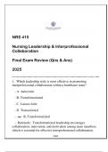 NRS 415 Nursing Ldrship & Collaboration &lpar;GCU&rpar; Final Exam Review 2025 &lpar;Qns & Ans&rpar;&period;