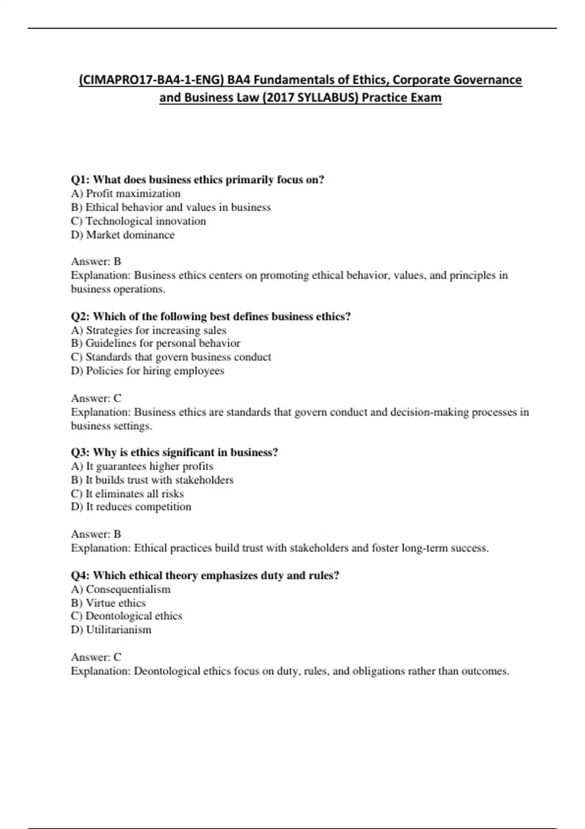 (CIMAPRO17-BA4-1-ENG) BA4 Fundamentals of Ethics, Corporate Governance ...