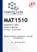 MAT1510 Assignment 1 (DETAILED ANSWERS) 2025 - DISTINCTION GUARANTEED