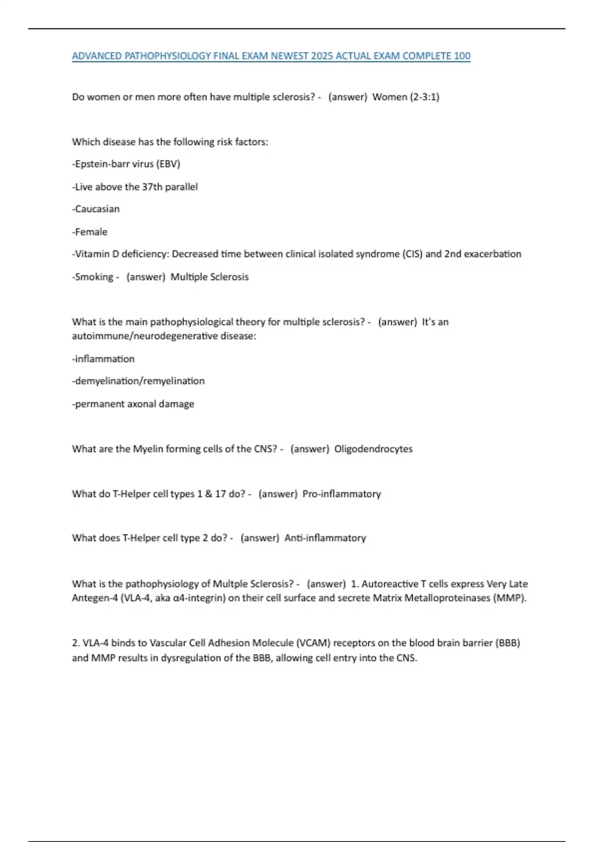 ADVANCED PATHOPHYSIOLOGY FINAL EXAM NEWEST 2025 ACTUAL EXAM COMPLETE ...