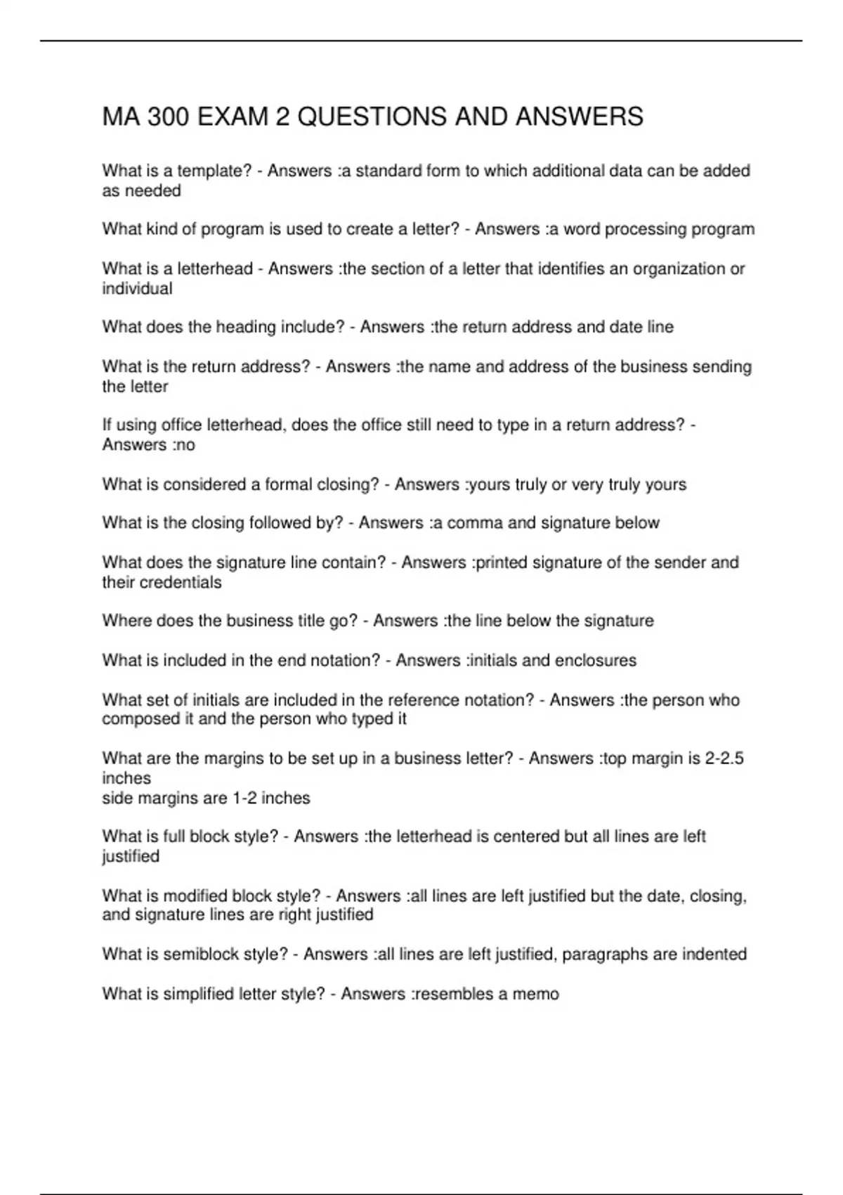 MA 300 EXAM 2 QUESTIONS AND ANSWERS - MA 300 - Stuvia US