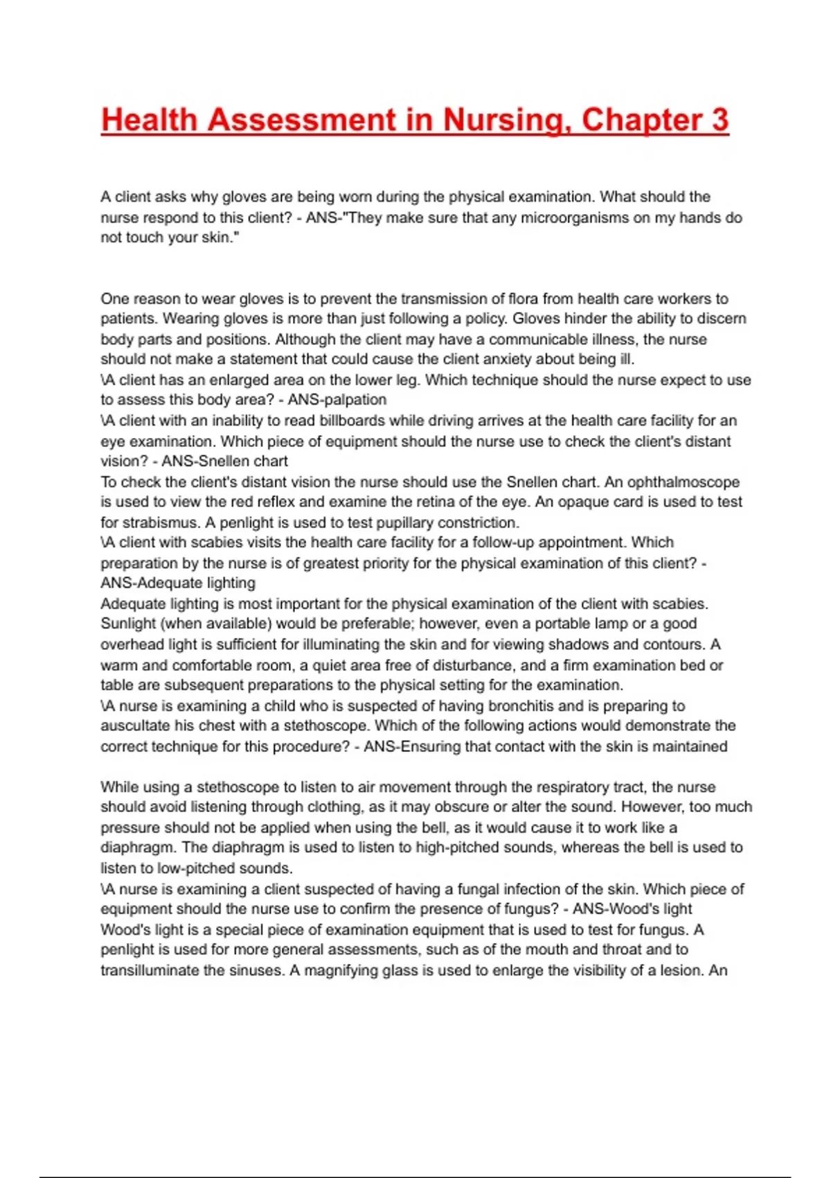 Health Assessment in Nursing, Chapter 3 Exam 2025/2026 Questions With ...