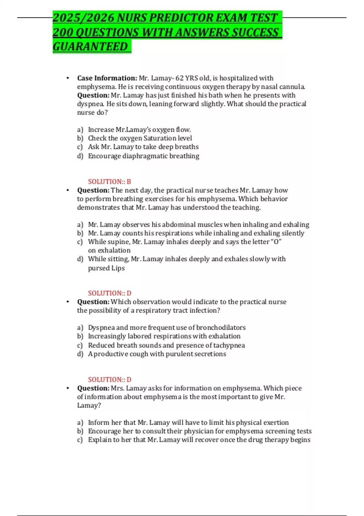 2025/2026 NURS PREDICTOR EXAM TEST 200 QUESTIONS WITH ANSWERS SUCCESS ...
