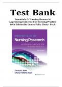 Test Bank for Essentials of Nursing Research Appraising Evidence for Nursing Practice  10th Edition &lpar;  Denise Polit &comma; 2025&rpar; All Chapters 1-18&vert; Latest Edition