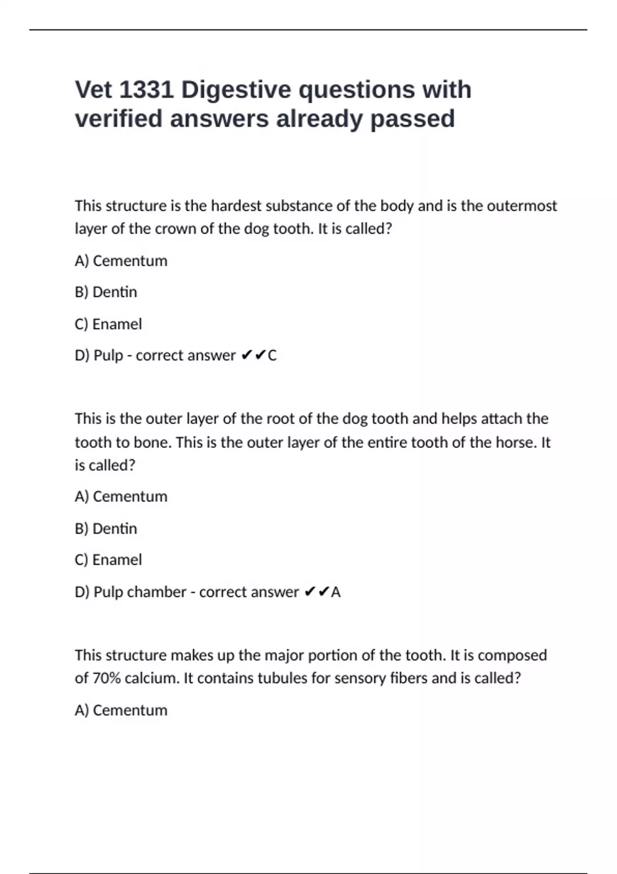 Vet 1331 Digestive questions with verified answers already passed - Vet ...