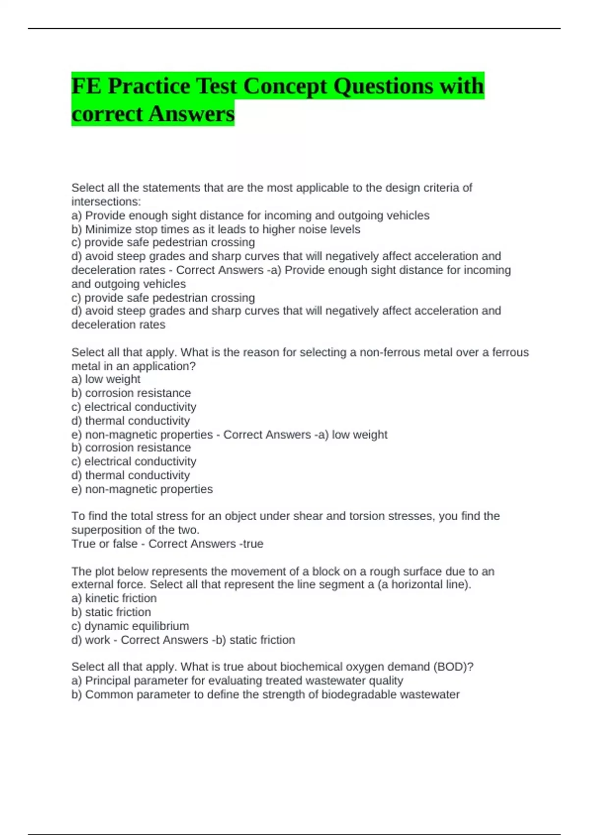 FE Practice Test Concept Questions with correct Answers - FE Civil ...