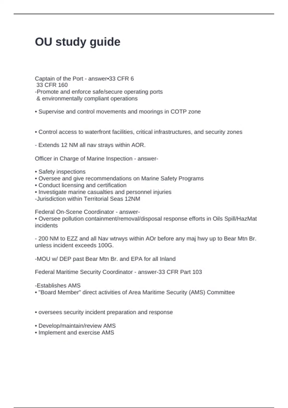 OU study guide Questions and Answers 100% Solved - USCG Auxiliary ...