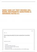 NURS 2400 1ST TEST REVIEW &lpar;ED&comma; BURN&comma; RESTRAINTS&rpar; QUESTIONS & ANSWERS RATED A&plus;