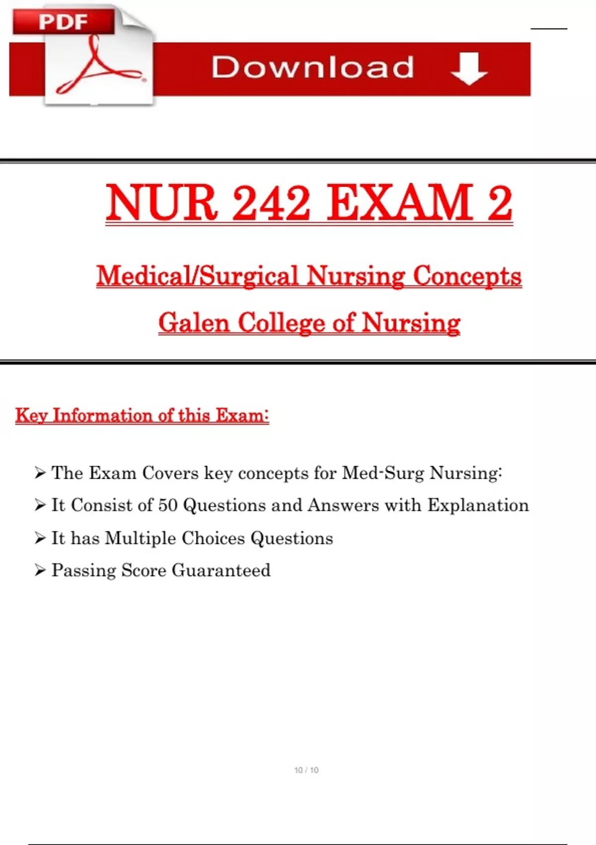 Galen NUR 242 / NUR 242 Exam 2 Med-Surg (Latest 2026 / 2027): Most ...