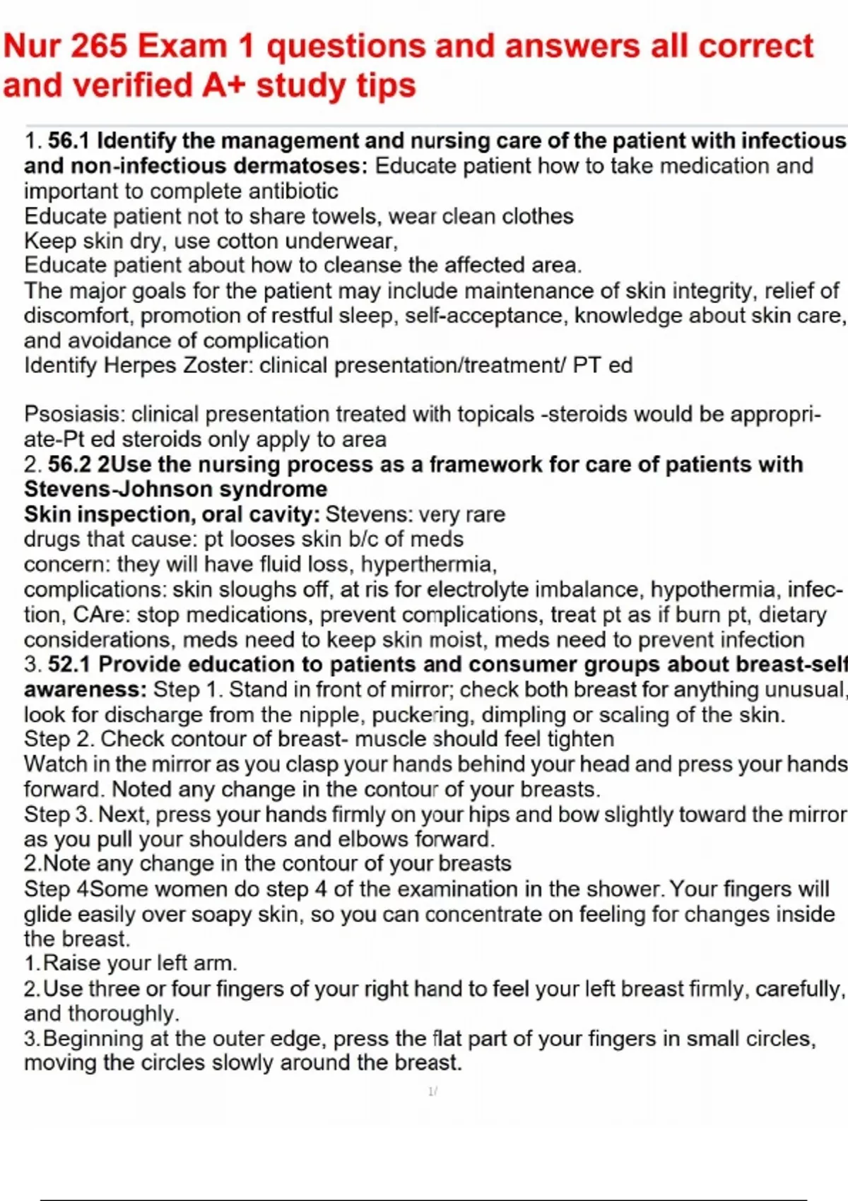 Nur 265 Exam 1 questions and answers all correct and verified A+ study ...