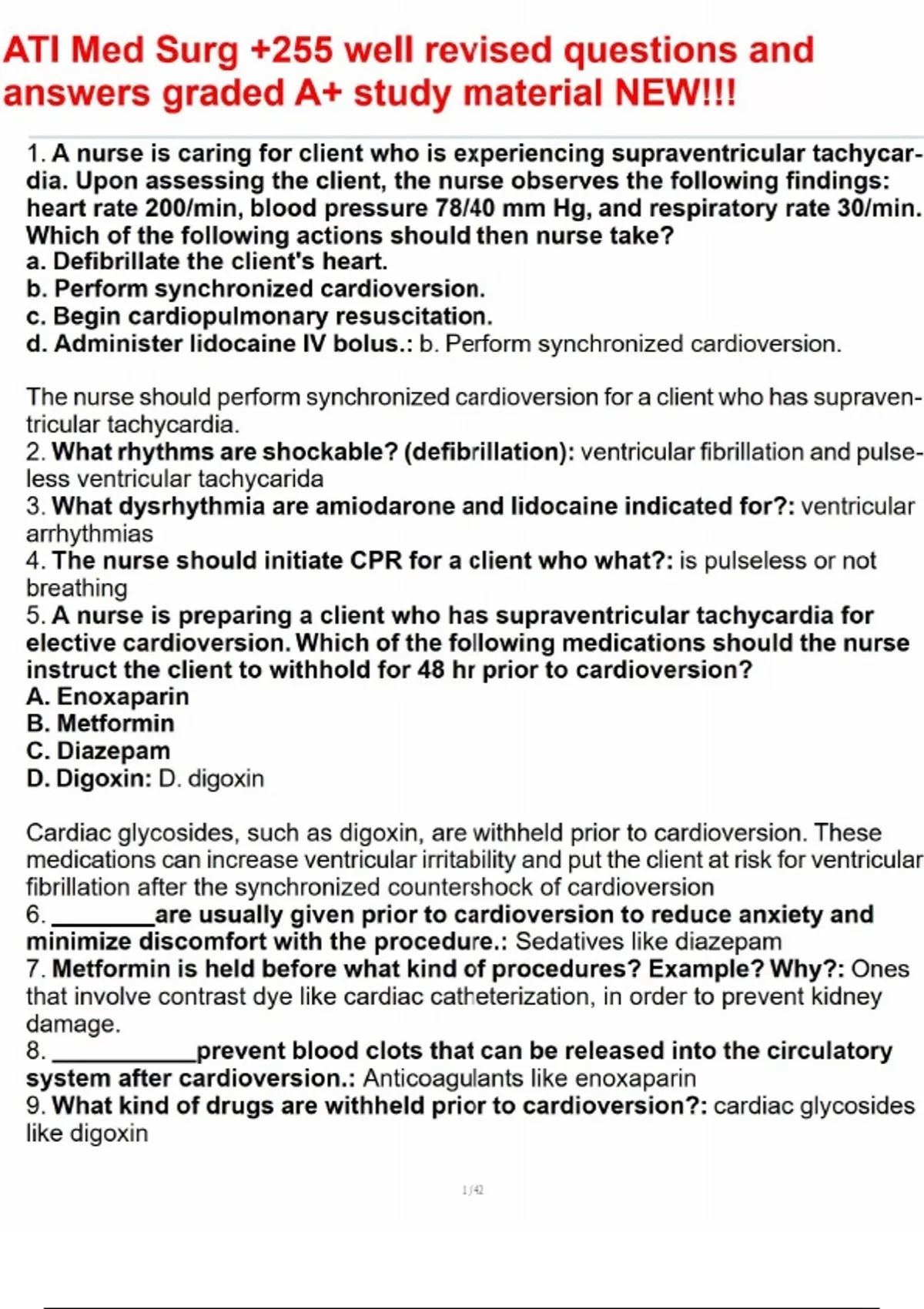 ATI Med Surg +255 well revised questions and answers graded A+ study ...