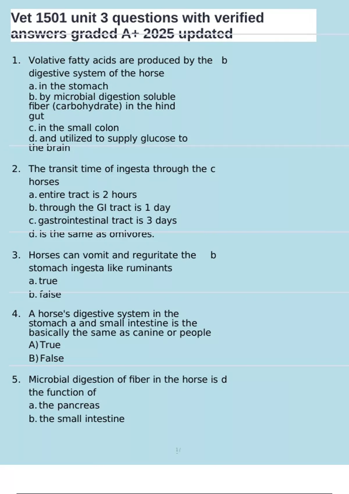 Vet 1501 unit 3 questions with verified answers graded A+ 2025 updated ...