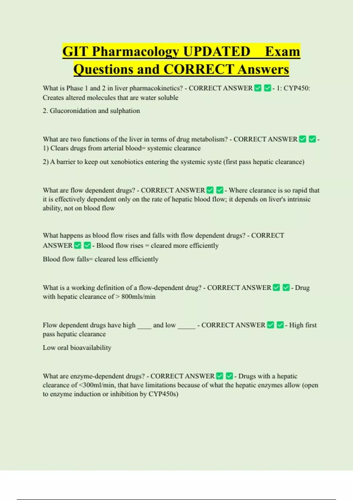 GIT Pharmacology UPDATED Exam Questions and CORRECT Answers - GIT ...