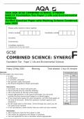 2024 AQA GCSE COMBINED SCIENCE&colon; SYNERGY 8465&sol;1F Foundation Tier Paper 1 Life and Environmental Sciences Verified Question Paper with Marking Scheme Combined&period; June 2024