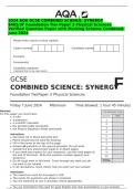 2024 AQA GCSE COMBINED SCIENCE&colon; SYNERGY 8465&sol;3F Foundation Tier Paper 3 Physical Sciences Verified Question Paper with Marking Scheme Combined&period; June 2024