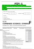 2024 AQA GCSE COMBINED SCIENCE&colon; SYNERGY 8465&sol;2F Foundation Tier Paper 2 Life and Environmental Sciences Verified Question Paper with Marking Scheme Combined&period; June 2024
