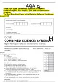 2024 AQA GCSE COMBINED SCIENCE&colon; SYNERGY 8465&sol;2H Higher Tier Paper 2 Life and Environmental Sciences Verified Question Paper with Marking Scheme Combined&period; June 2024