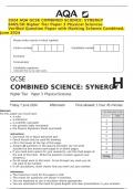 2024 AQA GCSE COMBINED SCIENCE&colon; SYNERGY 8465&sol;3H Higher Tier Paper 3 Physical Sciences Verified Question Paper with Marking Scheme Combined&period; June 2024