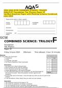 2024 AQA GCSE COMBINED SCIENCE&colon; TRILOGY 8464&sol;P&sol;2F Foundation Tier Physics Paper 2F Verified Question Paper with Marking Scheme Combined&period; June 2024