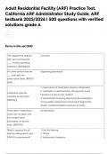 Adult Residential Facility &lpar;ARF&rpar; Practice Test&comma;  California ARF Administrator Study Guide&comma; ARF  testbank 2025&sol;2026 &vert; 500 questions with verified  solutions grade A