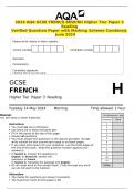 2024 AQA GCSE FRENCH 8658&sol;RH Higher Tier Paper 3 Reading Verified Question Paper with Marking Scheme Combined&period; June 2024