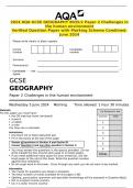 2024 AQA GCSE GEOGRAPHY 8035&sol;2 Paper 2 Challenges in the human environment Verified Question Paper with Marking Scheme Combined&period; June 2024