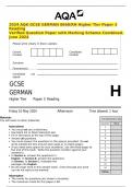2024 AQA GCSE GERMAN 8668&sol;RH Higher Tier Paper 3 Reading Verified Question Paper with Marking Scheme Combined&period; June 2024