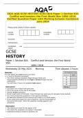 2024 AQA GCSE HISTORY 8145&sol;1B&sol;A Paper 1 Section B&sol;A&colon; Conflict and tension&colon; the First World War 1894&ndash;1918&period; Verified Question Paper with Marking Scheme Combined&period; June 2024