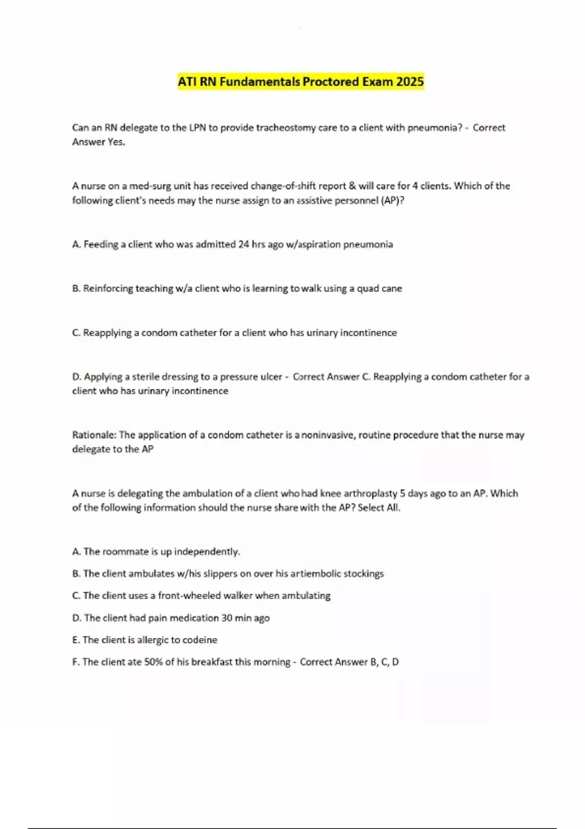 ATI RN Fundamentals Proctored Exam 2025 - ATI RN Fundamentals - Stuvia US