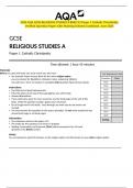 2024 AQA GCSE RELIGIOUS STUDIES A 8062&sol;12 Paper 1 Catholic Christianity Verified Question Paper with Marking Scheme Combined&period; June 2024