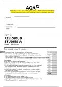 2024 AQA GCSE RELIGIOUS STUDIES A 8062&sol;14 Paper 1 Hinduism Verified Question Paper with Marking Scheme Combined&period; June 2024