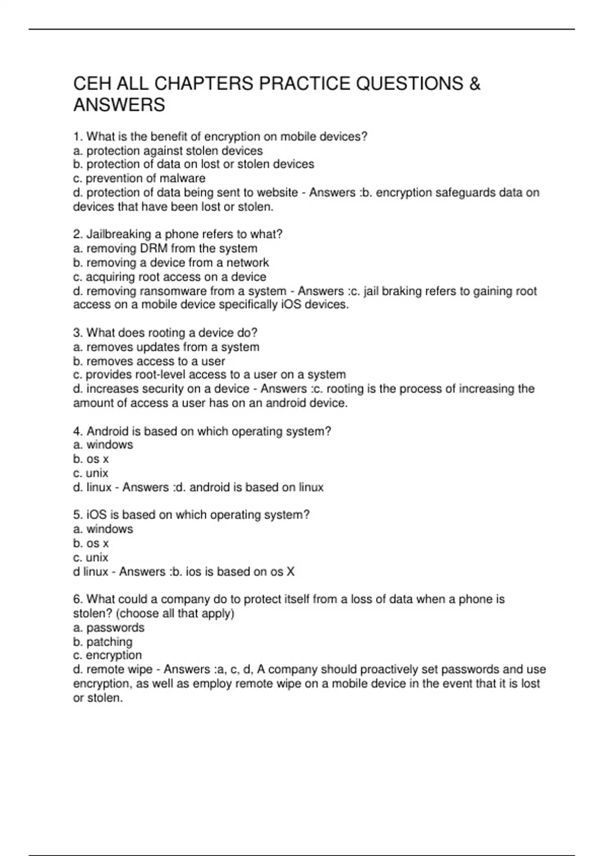 CEH ALL CHAPTERS PRACTICE QUESTIONS & ANSWERS - CEH - Certified Ethical ...