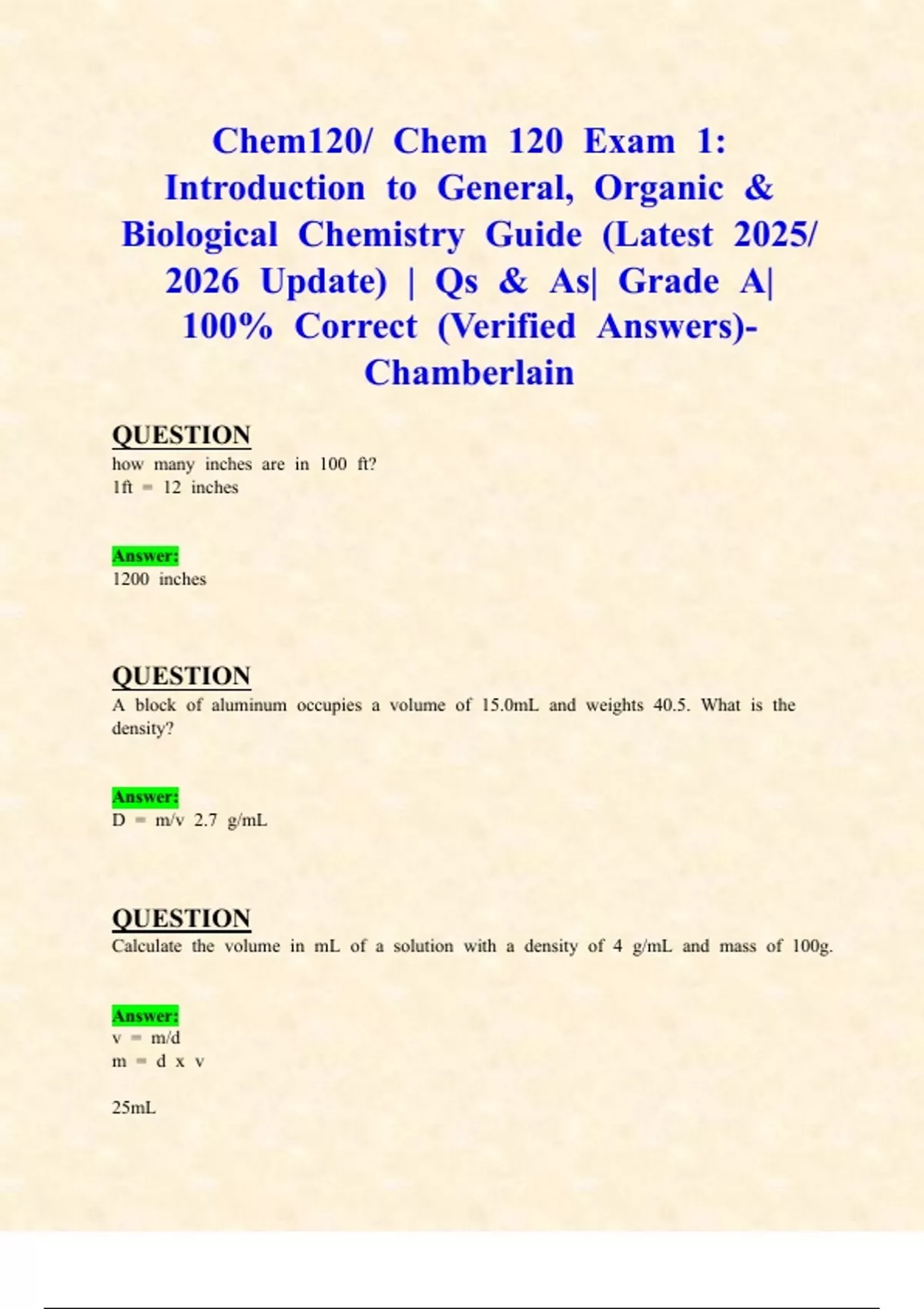 Chem120/ Chem 120 Exam 1: Introduction to General, Organic & Biological ...