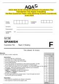 2024 AQA GCSE SPANISH 8698&sol;RF Foundation Tier Foundation Tier Paper 3 Reading Verified Question Paper with Marking Scheme Combined&period; June 2024