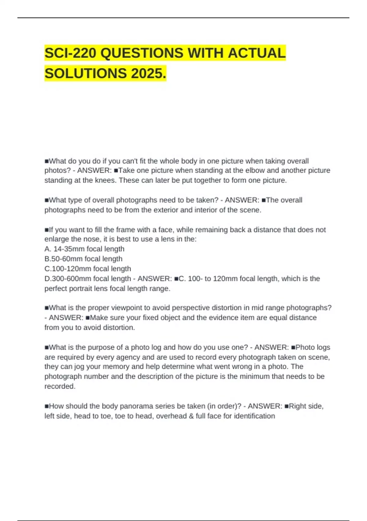 SCI-220 QUESTIONS WITH ACTUAL SOLUTIONS 2025. - SCI220 - Stuvia US